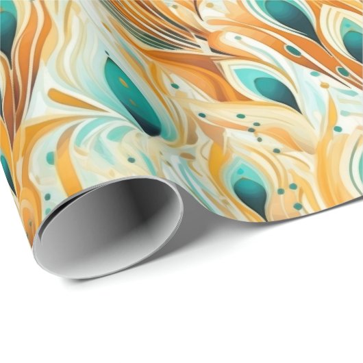 Tropische Blauwgroen Munt Oranje pauwenveren Cadeaupapier (Rol Hoek)