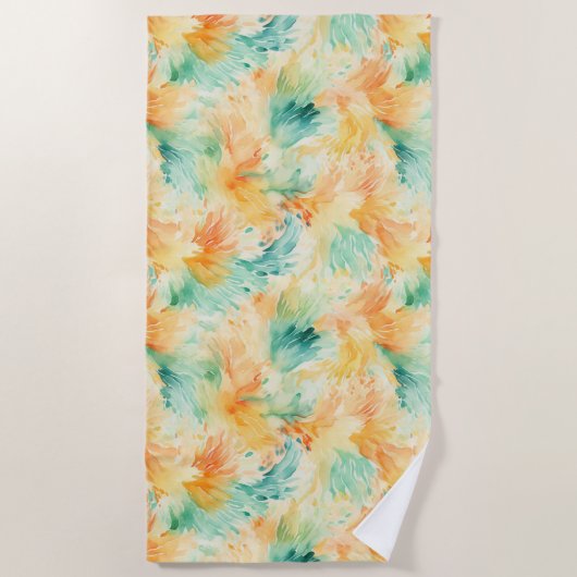  Tropische Blauwgroen Oranje crème Strandlaken (Voorkant)