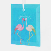 Tropische blauwgroen waterverf Monogram roze flami Glas Ornament (Voorkant links)