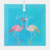 Tropische blauwgroen waterverf Monogram roze flami Glas Ornament (Voorkant)