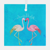 Tropische blauwgroen waterverf Monogram roze flami Glas Ornament (Achterkant)