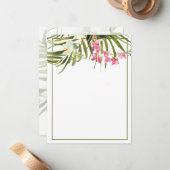 Tropische bleekroze en witte Florenz Blank Notitiekaartje (Voorkant / Achterkant in situ)