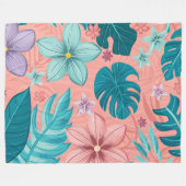 Tropische Bliss Bloemen met Pastelbladeren & Bloem Fleece Deken (Voorkant (Horizontaal))