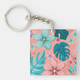 Tropische Bliss Bloemen met Pastelbladeren & Bloem Sleutelhanger
