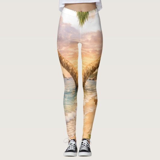Tropische Bloei Zonsondergang Leggings (Voorkant)