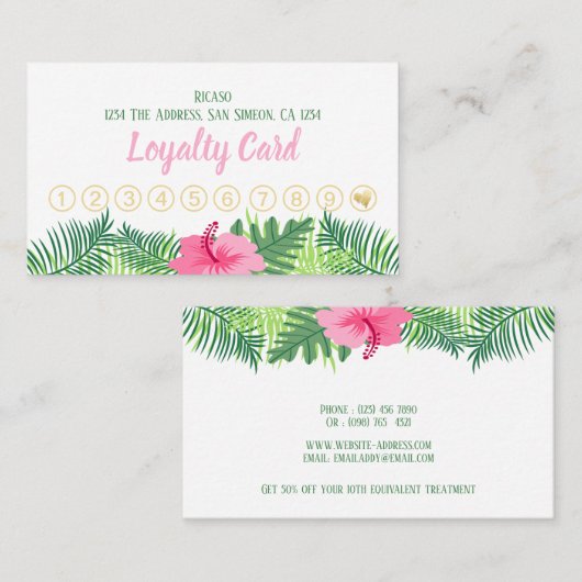 Tropische Bloem 10e Afspraak Gepersonaliseerd Klantenkaartje (Voorkant / Achterkant)