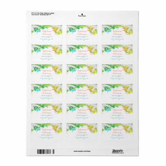 Tropische bloem adreslabel etiket (Full Sheet)