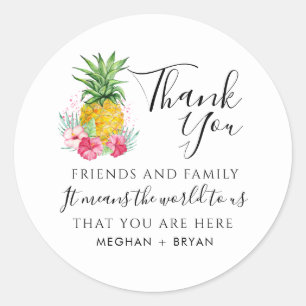 Tropische Bloem Ananas Dank Je Trouwdag Ronde Sticker