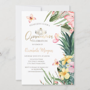 Tropische Bloem Ananas Vlinders Quinceañera Kaart