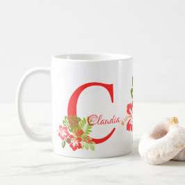 Tropische Bloem Bloemen Monogram Mok