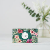 Tropische Bloem Botanische Logo QR Code Visitekaartje (Staand voorkant)
