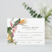 Tropische bloem bruiloft maaltijd keuze RSVP kaartje (Staand voorkant)