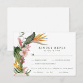 Tropische bloem bruiloft maaltijd keuze RSVP kaartje (Voorkant / Achterkant)