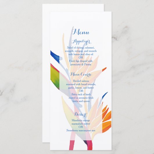 Tropische bloem bruiloft menu (Voorkant / Achterkant)