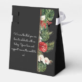 Tropische bloem en bladeren donkere bruiloft bedankdoosjes (Achterkant)