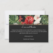 Tropische bloem en bladeren donkere bruiloft bedankkaart (Voorkant)