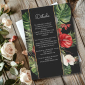 Tropische bloem en bladeren donkere bruiloft detai informatiekaartje