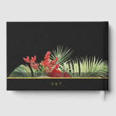 Tropische bloem en bladeren donkere bruiloft gastenboek (Achterkant)