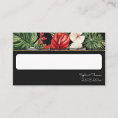 Tropische bloem en bladeren donkere bruiloft plaatskaartje (Voorkant)