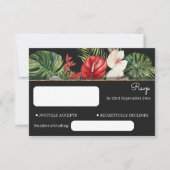 Tropische bloem en bladeren donkere bruiloft RSVP kaartje (Voorkant)