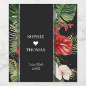 Tropische bloem en bladeren donkere bruiloft wijn etiket (Enkel label)