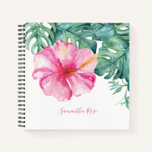 Tropische bloem en groen gepersonaliseerd tijdschr notitieboek (Voorkant)