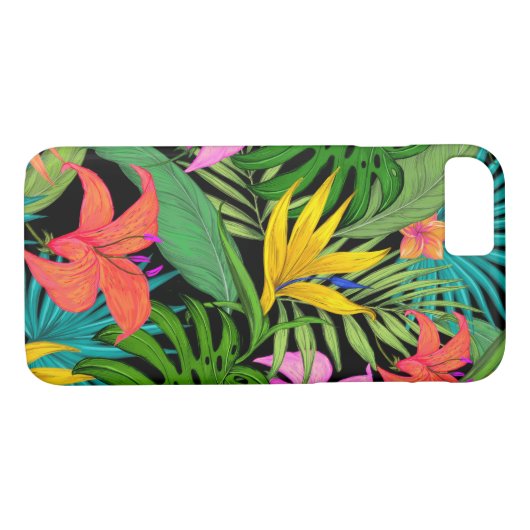 Tropische bloem en palmblad Hawaiian kleurrijk Case-Mate iPhone Case (Achterkant (Horizontaal))