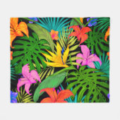 Tropische bloem en palmblad Hawaiian kleurrijk Fleece Deken (Voorkant (Horizontaal))