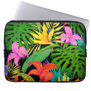 Tropische bloem en palmblad Hawaiian kleurrijk Laptop Sleeve