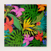 Tropische bloem en palmblad Hawaiian kleurrijk Legpuzzel (Horizontaal)