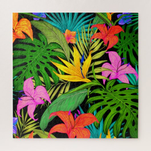 Tropische bloem en palmblad Hawaiian kleurrijk Legpuzzel (Verticaal)