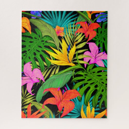 Tropische bloem en palmblad Hawaiian kleurrijk Legpuzzel (Verticaal)
