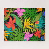 Tropische bloem en palmblad Hawaiian kleurrijk Legpuzzel (Horizontaal)