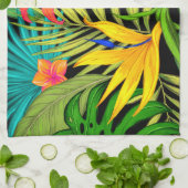 Tropische bloem en palmblad Hawaiian kleurrijk Theedoek (Gevouwen)