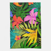 Tropische bloem en palmblad Hawaiian kleurrijk Theedoek (Verticaal)