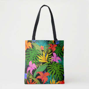Tropische bloem en palmblad Hawaiian kleurrijk Tote Bag