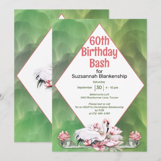 Tropische Bloem & Flamingo Aangepaste Viering Kaart (Voorkant / Achterkant)