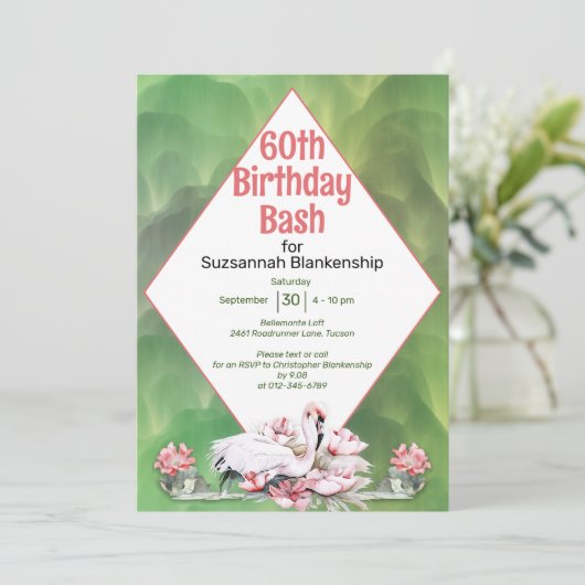 Tropische Bloem & Flamingo Custom Celebration Kaart (Staand voorkant)