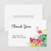 Tropische Bloem Flamingo Palmbladeren Dank Je Bedankkaart (Voorkant / Achterkant)