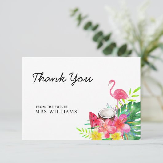 Tropische Bloem Flamingo Palmbladeren Dank U Bedankkaart (Staand voorkant)