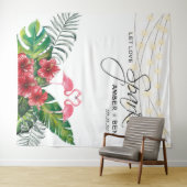 Tropische Bloem Flamingo's Slingerlichtjes Bruilof Wandkleed (In Situ (horizontaal))
