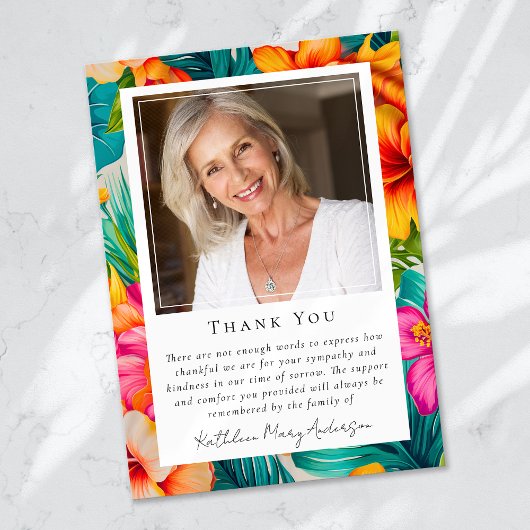 Tropische bloem foto Keepsake begrafenismonument Bedankkaart