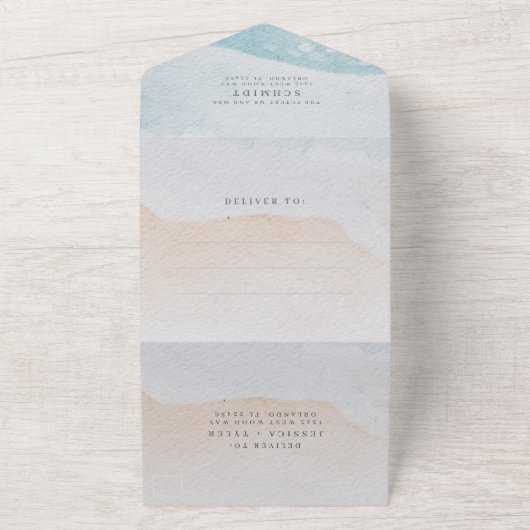 Tropische Bloem Foto Strand Bruiloft All In One Uitnodiging (Buitenkant)