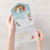 Tropische Bloem Foto Strand Bruiloft All In One Uitnodiging (Afscheurbaar)