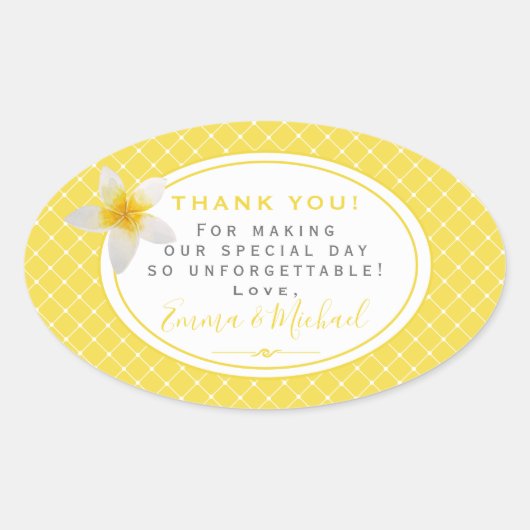 Tropische bloem & gele Trellis Dank je huwelijk Ovale Sticker (Voorkant)