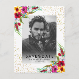 Tropische Bloem Goud Foto Trouw Wacht Uitnodiging Briefkaart