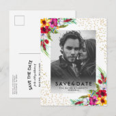 Tropische Bloem Goud Foto Trouwkaart Opslag Kaart (Voorkant / Achterkant)