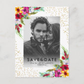 Tropische Bloem Goud Foto Trouwkaart Opslag Kaart (Voorkant)