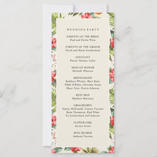 Tropische Bloem groen bruiloft programma (Achterkant)