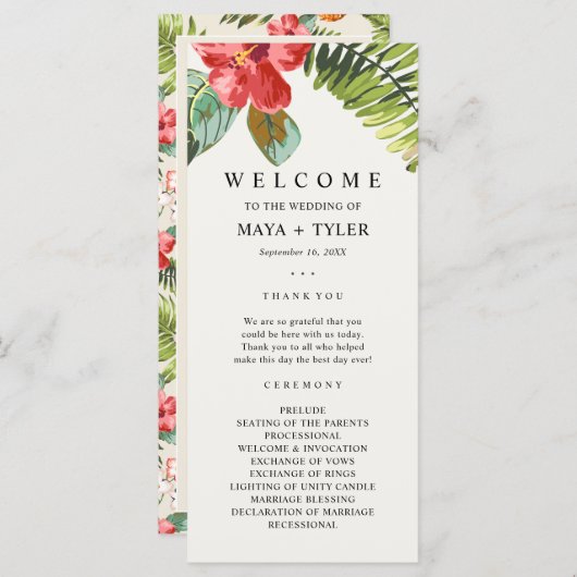 Tropische Bloem groen bruiloft programma (Voorkant / Achterkant)